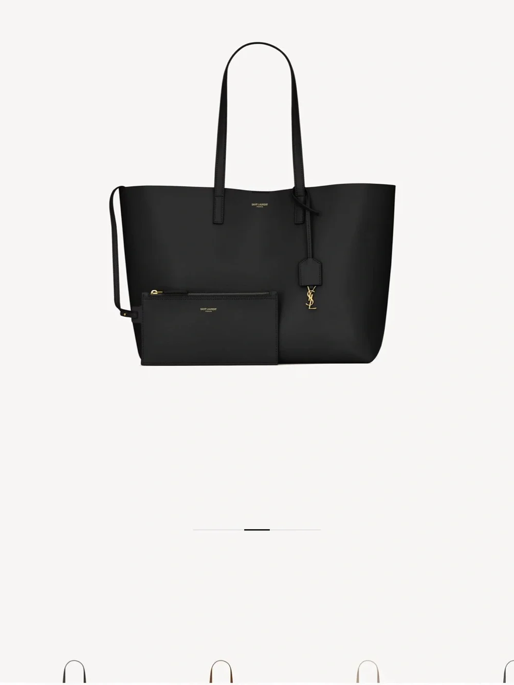 Saint Laurent Black Leather Tote with Detachable Pouch and Gold Hardware